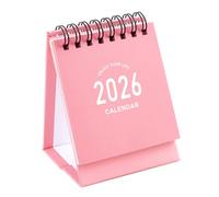 FONDOTIN Mini Desk Calendar Pink Compact Academic Planner Thick Paper Twin-wire Binding Small Standing Flip Calendar for Monthly Weekly Work Planning and Desktop Organization
