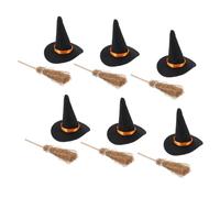 FONDOTIN Mini Halloween Witch Hat and Broom Set Felt and Craft Decorations for Small Spaces Reusable Witchcraft Supplies for Tabletop Shelf Desk Accents