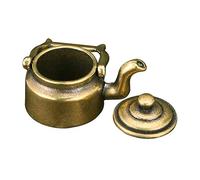 FONDOTIN Miniature Brass Teapot Decor Retro Style Desktop Ornament Handcrafted Vintage Mini Tea Kettle Collectible Craft Gift for Home Office Shelf Decoration