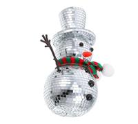FONDOTIN Mirror Snowman Disco Ball Figurine with Knitted Scarf and Hat Small Festive Tabletop Decoration for Holiday Parties Sparkling Reflective Surface Creates Magical Winter Ambiance