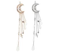FONDOTIN Moon Tassel Hair Clips 2pcs Set with Star and Crescent Pendants Gold and Silver Hair Barrettes and Daily Wear