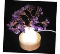 FONDOTIN Natural Amethyst Crystal Tree Night Lamp Small Decorative Bedside Light for Bedroom Ambient Lighting Unique DIY Wooden and Crystal Material