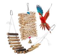 FONDOTIN Natural Bird Hanging Ladder Bridge with Corn Stalk Chewing and Bell for Parakeets Cockatiels Finch Cage Accessories