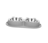 FONDOTIN No Spill Double Pet Feeder Bowl with Moat Design Non-slip Stainless Steel Dog Bowl with Plastic Base for Small and Medium Cats Dogs Indoor Outdoor Feeding