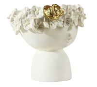 FONDOTIN Nordic Style Small Face-shaped Resin Planter Pot Beige, Succulent and Cactus Container for Indoor Bonsai and Decorative Flowerpot, Girl Face Sculpture for Living Room