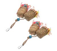 FONDOTIN Parrot Bird Shredding Chewing Toys 2pcs, Palm Leaf Woven Hanging Foraging Toy with Natural Paper Strips for Bird Cage Enrichment and Beak Grinding
