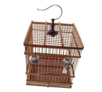 FONDOTIN Portable Bamboo Bird Cage for Finches and Pet Birds Carbonized Purple Small Rectangular Cage with Detachable Feeders Travel Aviary for Indoor Balcony Garden Use