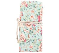 FONDOTIN Portable Canvas Pencil Roll Organizer with Slots Floral Pattern Pen Storage Bag for Colored Pencils Brushes Ink Pens Soft Easy-Clean Roll-up Case for Artists and Students