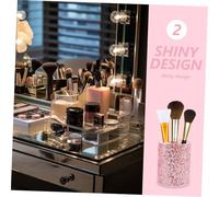 FONDOTIN Portable Makeup Brush Case Small Glitter Plastic Makeup Brush Storage Bucket Organizer for Women Vanity Dressing Table Decorative Sparkle Design in Pink