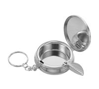 FONDOTIN Portable Metal Small Ashtray Keychain with Lid Compact Mini Ash Tray for Smokers the Go Pocket Ashtray with Key Ring Attachment Practical Personal Smell Resistant Design