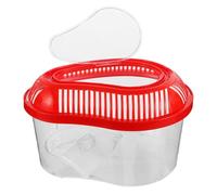 FONDOTIN Portable Red Plastic Reptile Carrier with Handle, Medium Turtle Tank with Lid 27x20x15cm, Small Aquarium Terrarium Habitat for Snakes, Lizards, and Shrimp Transport