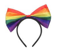 FONDOTIN Rainbow Bowknot Headband for Women, Big Pride Hair Accessory with Six-color Striped Design, Rainbow Headband Suitable for Holiday Parties and Pride Events