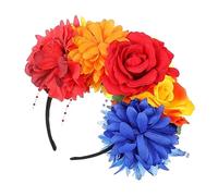 FONDOTIN Rainbow Flower Crown Headband for Stunning Floral Accessory for Parties Festivals Photoshoots Vibrant Color Mix Red Orange Yellow Blue Easy to Wear Flower Hairband