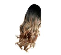 FONDOTIN Realistic Gradient Brown Wavy Party Hair Wig Long Curly Lace Front Centre Parting Natural-look Heat Resistant Wig for Women and Cosplay Daily Use