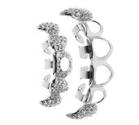 FONDOTIN Silver Tooth Grill with Rhinestone Decoration, Comfortable Copper Metal Vampire Fang Style for Halloween and Cosplay Gatherings, Hollow out Design with Shine