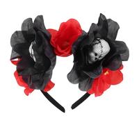 FONDOTIN Skull Headband Skull Flower Headband Headpiece Day of The Dead Headdress Vintage Flower Floral Crown Red