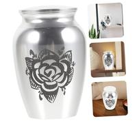 FONDOTIN Small Cremation Urn for Human Ashes Silver Rose Alloy Keepsake Container Lightweight Memorial Holder for Dad Family Tribute