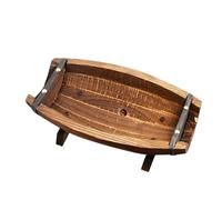 FONDOTIN Small Rustic Wooden Half Barrel Planter 30x16x9cm with Base for Indoor and Outdoor Plants, Semi-Open Wood Flower Pot Tray for Garden, Porch, and Home Decor