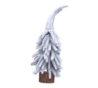 FONDOTIN Small Tilted Head Christmas Tree with Wooden Base Snow Flocked Mini Pine Tabletop Ornament Playful Holiday Accent for Home Office and Party Decorations Desktop Figurine