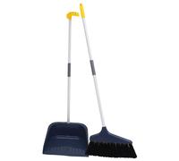 FONDOTIN Soft Hair Broom and Dustpan Set Household Floor Cleaning Tool Long Handle Stable Dustpan Hair Cleaning Broom Kit for Home Indoor Use Blue