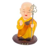 FONDOTIN Solar-powered Shaking Head Monk Figurine Lightweight Desktop Decor for Car and Office Vivid Smooth Sculpture with Continuous Solar Panel Power Portable Yellow Monk Ornament for