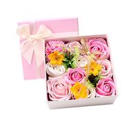 FONDOTIN Square Pink Soap Rose Gift Box for Valentine's Day Mother's Day Durable Decorative Flower Box for Home Wedding Holiday Present with Beautiful Fragrant Soap Flower Inside
