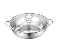 FONDOTIN Stainless Steel Chinese Style Hot Pot with Divider and Anti-Scald Handles Double Flavor Soup Cooker for Home Kitchen Easy-Clean Polished Surface Pot with Lid