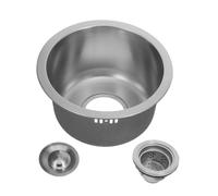 FONDOTIN Stainless Steel Mini Round Sink Single Bowl for Bar Rv Versatile Undermount Overmount Installation with Drainage Accessories and Overflow Small Sink for Kitchen Use