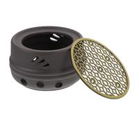 FONDOTIN Stainless Steel Tea Warmer Base Hollow Teapot Heating Stove for Home Office Tea House and Coffee Milk Warmer with Decorative Black and Bronze Design