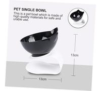 FONDOTIN Tilting Plastic Cat Feeder Bowl with Neck Guard Design Anti-tip Single Pet Food and Water Dish Raised Black Cat Bowl for Whisker-friendly Feeding