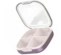 FONDOTIN Travel Medicine Holder Pill Organizer Box, Mini Four-Compartment Plastic Pill Case with Sealed Lid, Portable Medication Storage for Daily Use and Travel, Environmental Brown