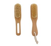 FONDOTIN Two Sided Bristle Nail Brush Wooden Nail Art Tool 2 Pieces Portable Double Side Design 9.5X4X3.5Cm Assorted Colour Travel Manicure Cleaning Accessory