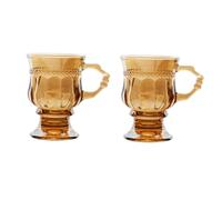 FONDOTIN Vintage Amber Tea Cup and European Style Goblet Glass with Handle, Retro Decorative Milk and Wine Glass, 2pcs Set for Home Dining and Tea Drinking