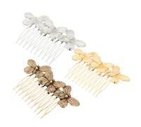 FONDOTIN Vintage Butterflies Hair Comb 3pcs Metal Bridal Hair Clips Headdress for Women Wedding Gold Silver Antique Finish