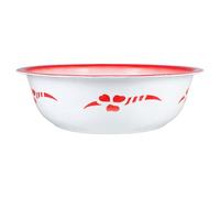 FONDOTIN Vintage Enamel Mixing Bowl 36Cm Thickened Red Floral Pattern Large Kitchen Basin Suitable for Washing Vegetables and Dough Mixing