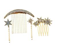 FONDOTIN Vintage Hair Clip Set with Star and Moon Barrettes 4pcs Rhinestone Hair Side Combs for Wedding and Everyday