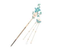 FONDOTIN Vintage Handmade Chinese Chignon Hair Pin with Blue Enamel Metal Flower and Tassel Design for Women Lightweight Stylish Hair Accessories for Traditional and Modern Hairstyles