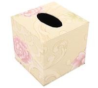 FONDOTIN Vintage Leather Tissue Box Holder Large Capacity Reusable Napkin Dispenser Decorative Tissue Container for Car Home Office with Smooth Polished Surface and Elegant Floral Design