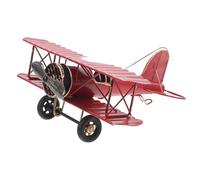 FONDOTIN Vintage Red Metal Biplane Airplane Model Desktop Ornament Retro Plane Decoration for Home and Photography Prop