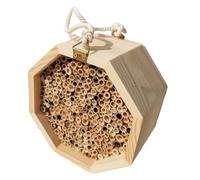 FONDOTIN Wooden Carpenter Bee House with Reed Nesting Habitat for Outdoor Gardens Hanging Pollinator Shelter for Bees Reusable Hive Box for Balcony