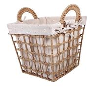 FONDOTIN Woven Sundries Organizer Hand Woven Sundries Basket with Handle and Liner - 32 X 27 CM - Made of Hemp Rope and Linen for Home, Kitchen, Or Office Storage
