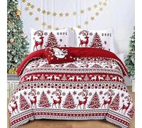 Fondream Christmas Duvet Cover Set King, Deer Snowflake Pattern Duvet Cover Soft Lightweight Microfiber Bedding Cover with 2 Pillowcases for Christmas Decor