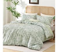 Fondream Duvet Cover Set King Floral Bedding Sets Sage Green Blossom Chrysanthemum Flower Duvet Cover Botanical 3Pcs Soft Microfiber Bedding Quilt Cover with 2 Pillowcases