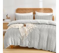 Fondream Seersucker Duvet Cover Double Size Pompom Tassels Design Blue Bedding Set Textured Bedding Set with Zipper Closure (Grey, Double)