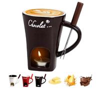 Fondue Mug, 2025 New Chocolate Fondue Mug, Ceramic Butter Warmers Pot Set, Personal Cheese Melting Cup, Fondue Heated with a Tealight, Warmer Mug for Candy Snack Caramel Party (Black)