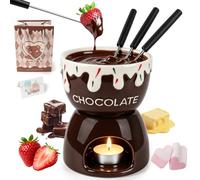 Fondue Mug, 440ml Chocolate Fondue Set with 4 Forks/Gift Boxes/Cards | 3D Relief Design, 2-Layer Removable, Dishwasher Safe, Chocolate Melting Cup for Chocolate, Cheese, Butter and Caramel Fondues