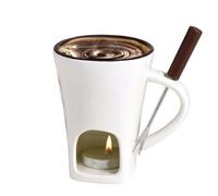 Fondue Mug - Ceramic Crucible 400 ml, Personal Fondue Mug with Candle Fork, Heat Resistant Dessert Bowl | Fonduedulce for Holiday Home Family Gathering Party