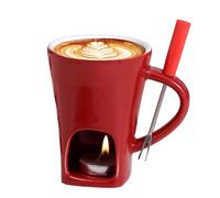 Fondue Mug - Ceramic Crucible 400 ml, Personal Fondue Mug with Candle Fork, Heat Resistant Dessert Bowl | Fonduedulce for Holiday Home Family Gathering Party