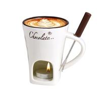 Fondue Mug, Chocolate Fondue Set, Ceramic Chocolate Fondue Cup Set, 200ml Chocolate Fondue Mug with Forks, Ceramic Butter Warmer Set, Hot Pot Melting Tea Light Heating for Chocolate Cheese