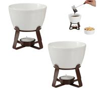 Fondue Mug, Chocolate Fondue Set, Ceramic Chocolate Fondue Set, Cheese Melting Hot Pot with 2 Stainless Steel Forks, 300ml Butter Warmer for Party, Home, Birthday, Picnics (2 Sets)